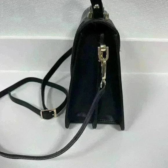 New ROBERTA ROSSI Genuine Leather Flap Satchel/Crossbody Bag Black Made In Italy - Picture 5 of 16